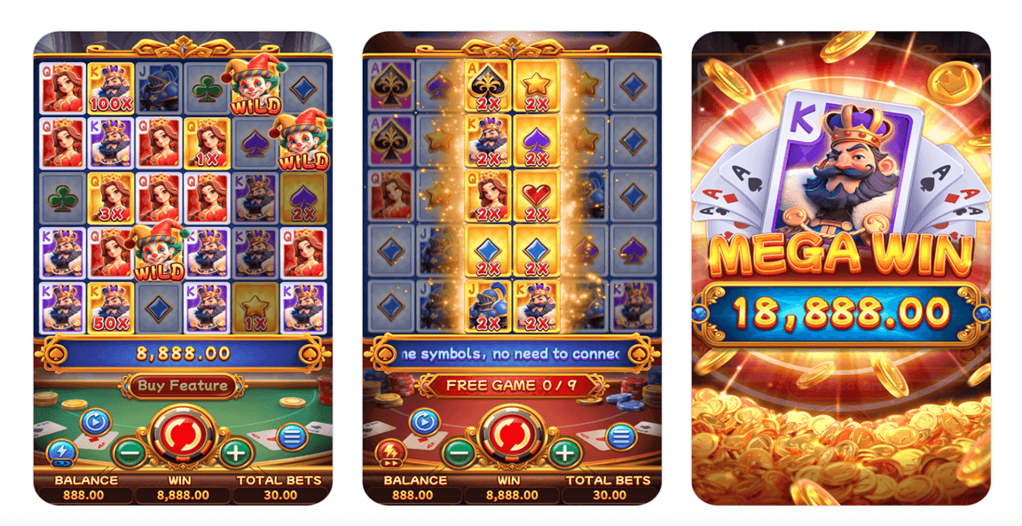 Poker Win slot screenshot showing classic card symbols on reels, a simple casino-style slot option for quick sessions