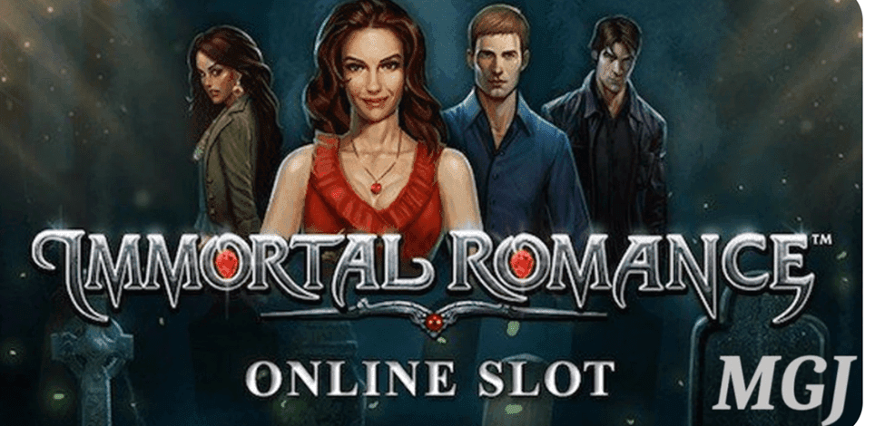 Immortal Romance slot game with gothic mythology theme, vampire characters, and cinematic dark visuals