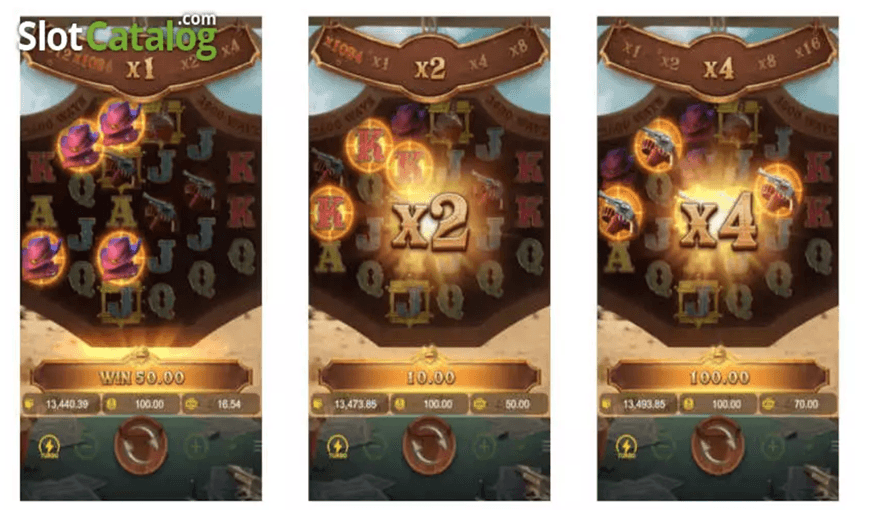 Wild Bounty Showdown slot screenshot showing stylized character visuals, an action-themed atmosphere, and a mobile-friendly slot layout