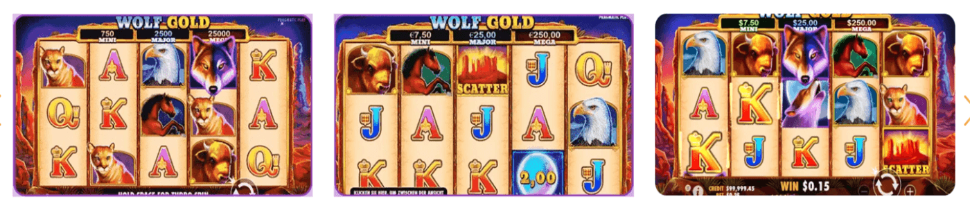 Wolf Gold slot game with colorful symbols, animal characters, and playful adventure visuals