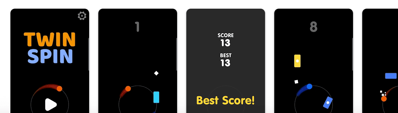 Classic Retro Slots screenshot showing Twin Spin with neon retro visuals, symmetric reels, and minimalist design
