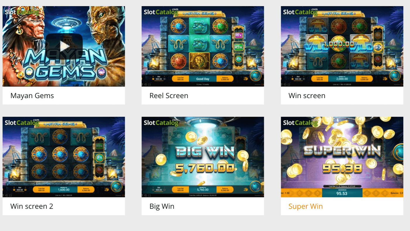 Mayan Gems slot screenshot featuring ancient-themed symbols with a retro aesthetic and minimal reel presentation