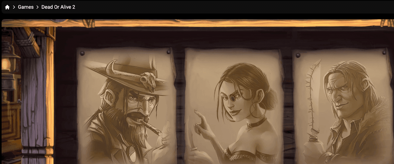 Dead or Alive 2 slot screenshot showing a western-themed high volatility layout and premium symbols associated with big multiplier wins