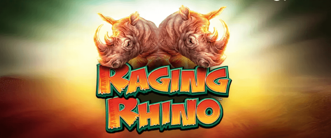 Raging Rhino slot screenshot showing realistic wildlife theme with detailed animal symbols and natural environment visuals