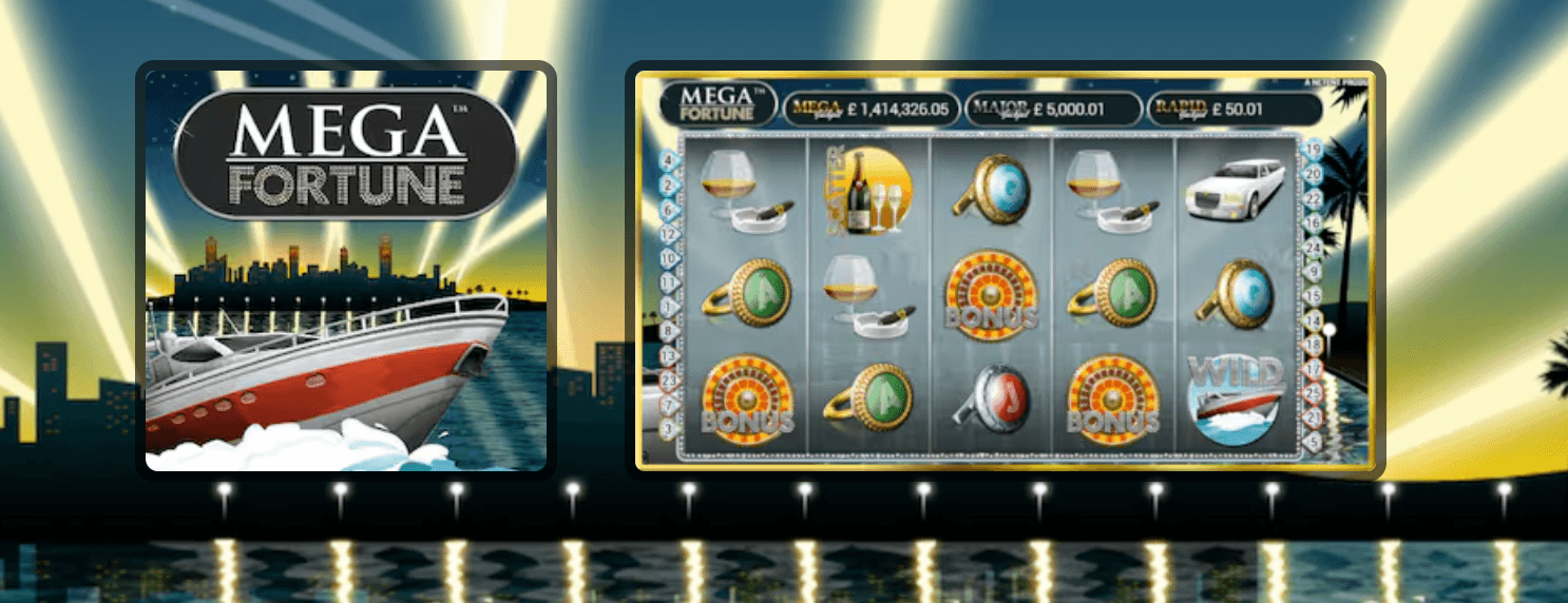 Mega Fortune Microgaming slot screenshot featuring luxury theme, yacht and diamond symbols, and progressive jackpot interface designed for big-win chasing
