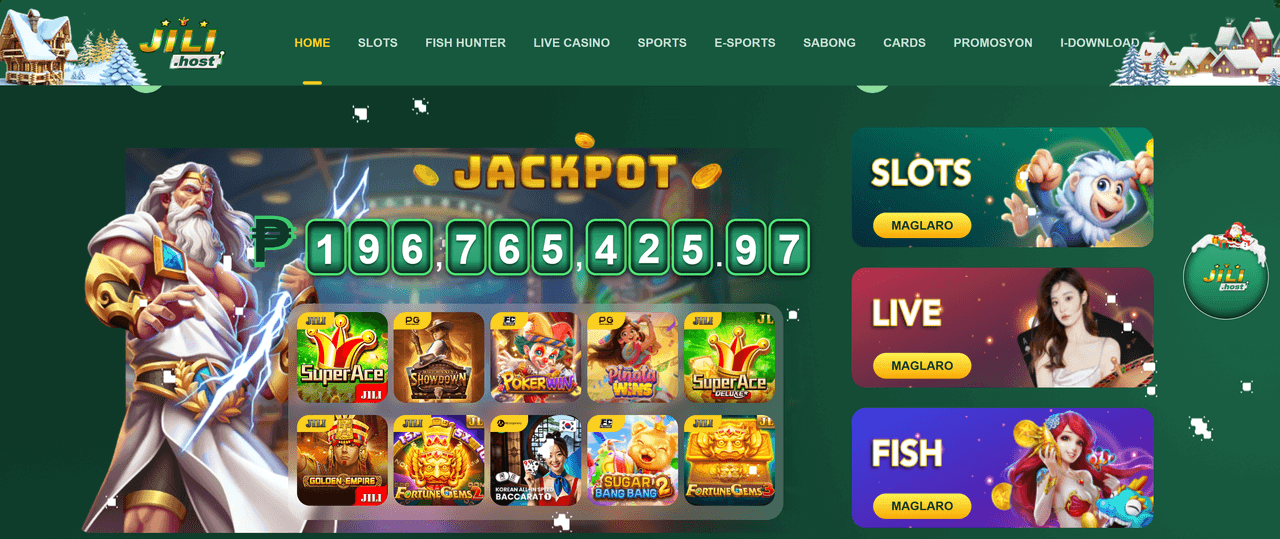 JiliHost review: game lobby JiliHost review: game lobby with slots, fish hunter, live casino, esports, sabong, and card games.