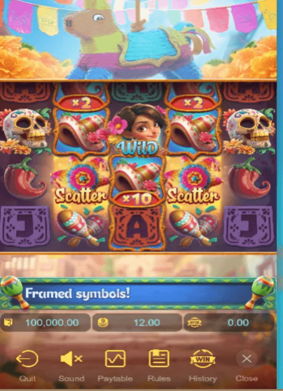 Cartoon slots Pinata Wins with colorful symbols, cute visuals, and fun animations