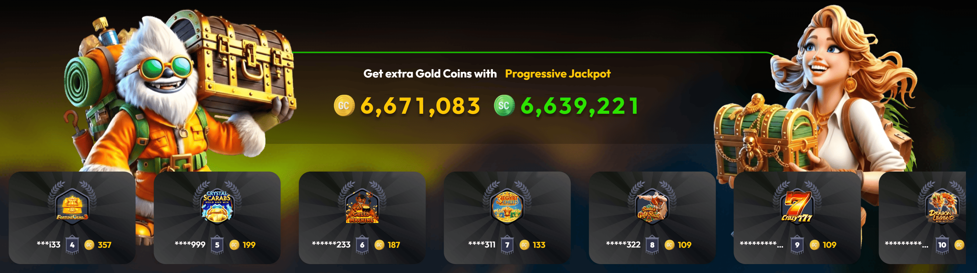 BigRoller jackpot section with Gold Coin and Sweeps Coin prize counters