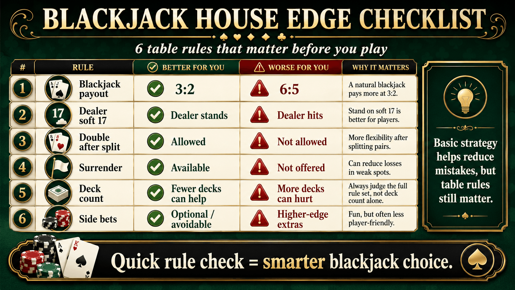 blackjack house edge rules checklist for comparing blackjack odds