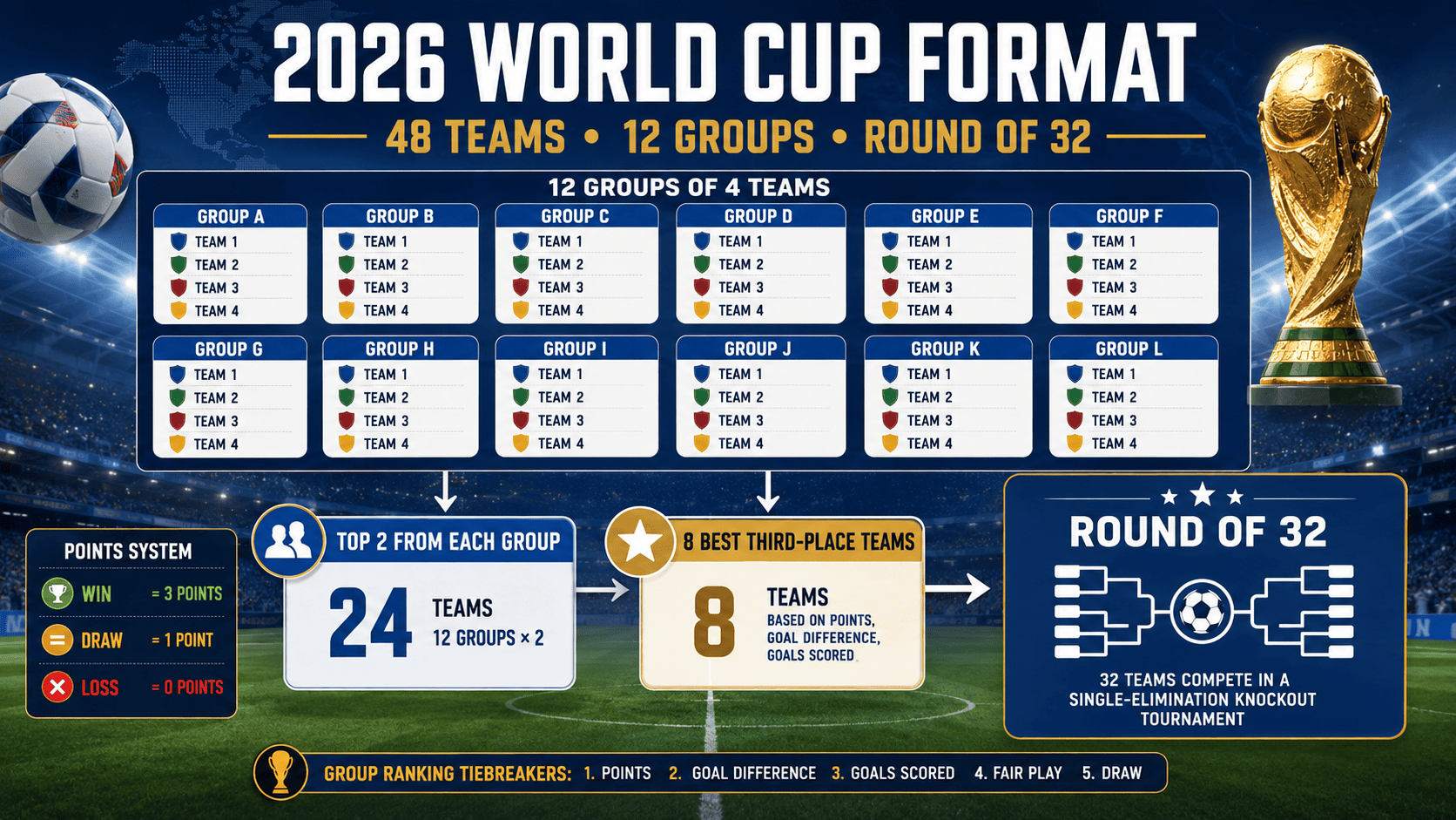 how does the World Cup draw work for 48 teams 12 groups and best third-place qualification