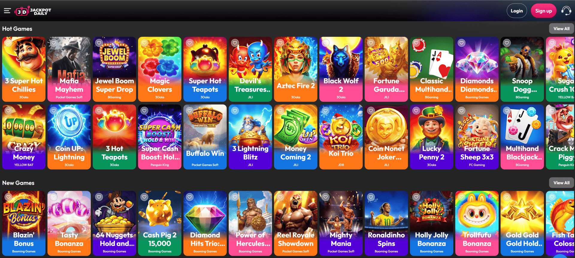 Jackpot Daily Casino games lobby